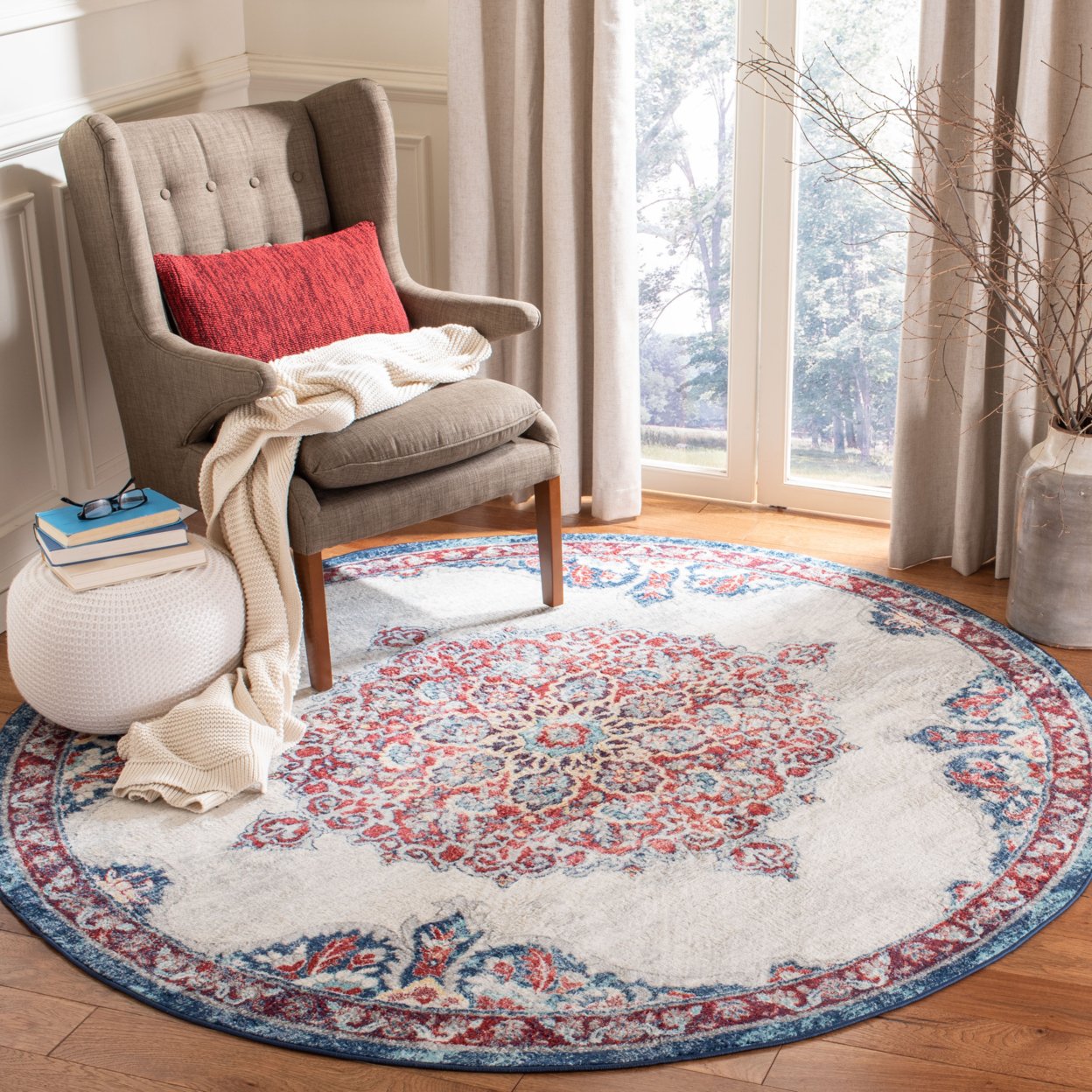 SAFAVIEH Brentwood Collection BNT867A Ivory / Red Rug - 5'-3 X 7'-6