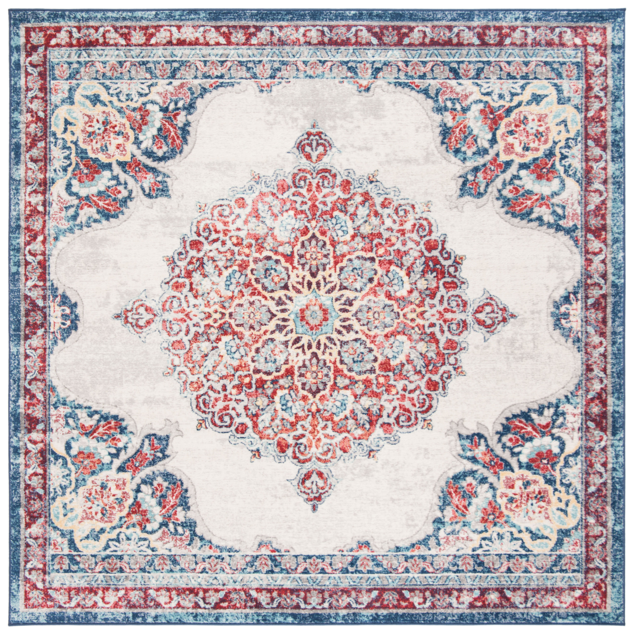 SAFAVIEH Brentwood Collection BNT867A Ivory / Red Rug - 6'-7 X 6'-7 Square