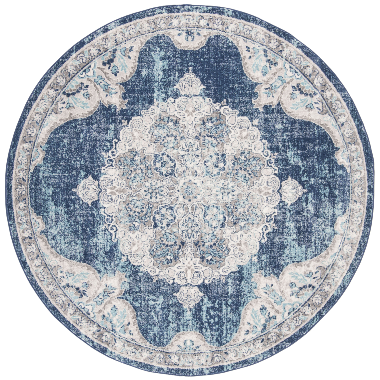 SAFAVIEH Brentwood Collection BNT867N Navy / Ivory Rug - 6'-7 X 6'-7 Round