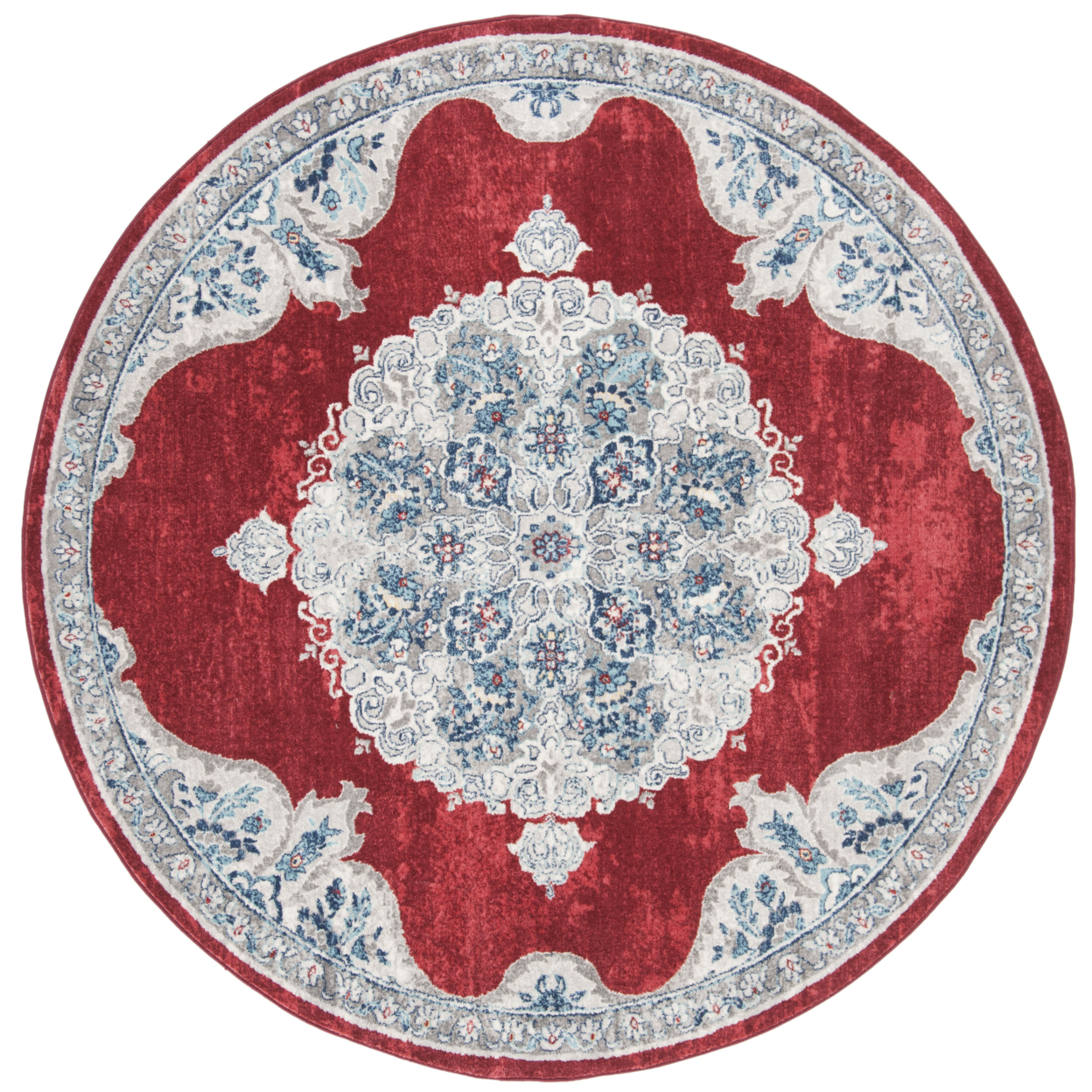 SAFAVIEH Brentwood Collection BNT867Q Red / Ivory Rug - 6'-7 X 6'-7 Round