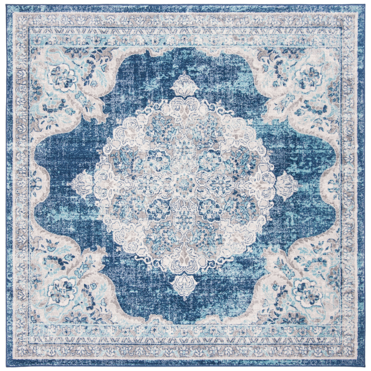 SAFAVIEH Brentwood Collection BNT867N Navy / Ivory Rug - 6'-7 X 6'-7 Square