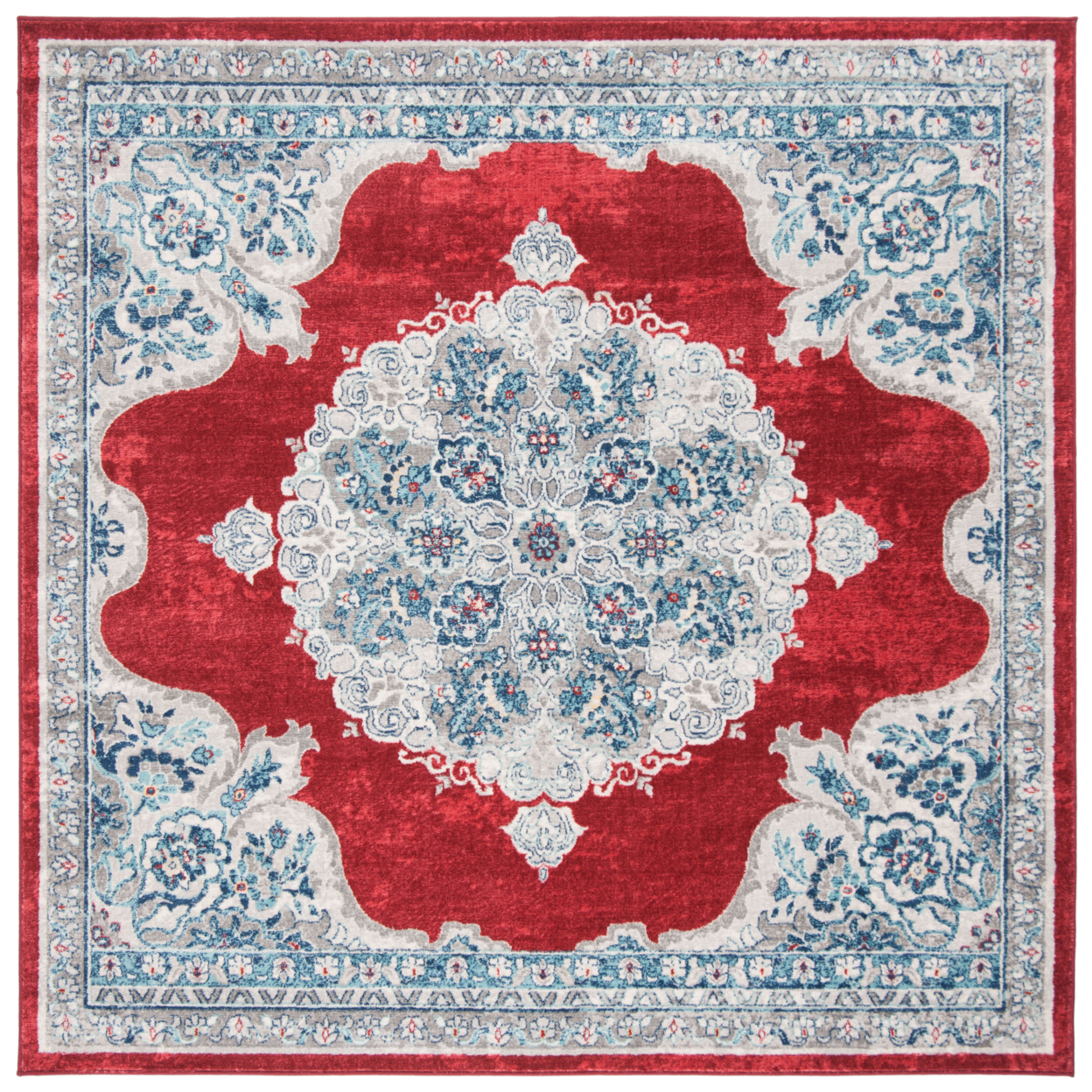 SAFAVIEH Brentwood Collection BNT867Q Red / Ivory Rug - 6'-7 X 6'-7 Square