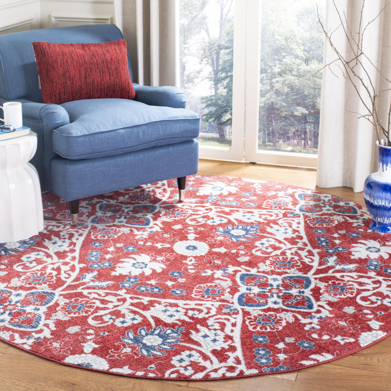 SAFAVIEH Brentwood Collection BNT894R Red / Ivory Rug - 6'-7 X 6'-7 Round