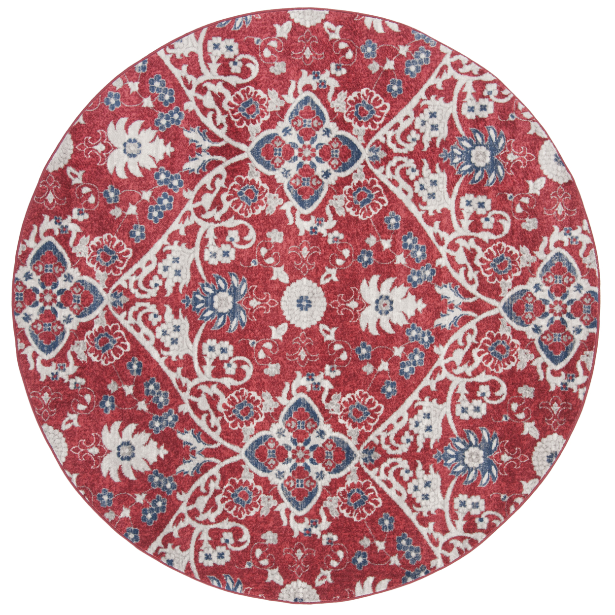 SAFAVIEH Brentwood Collection BNT894R Red / Ivory Rug - 6'-7 X 6'-7 Round