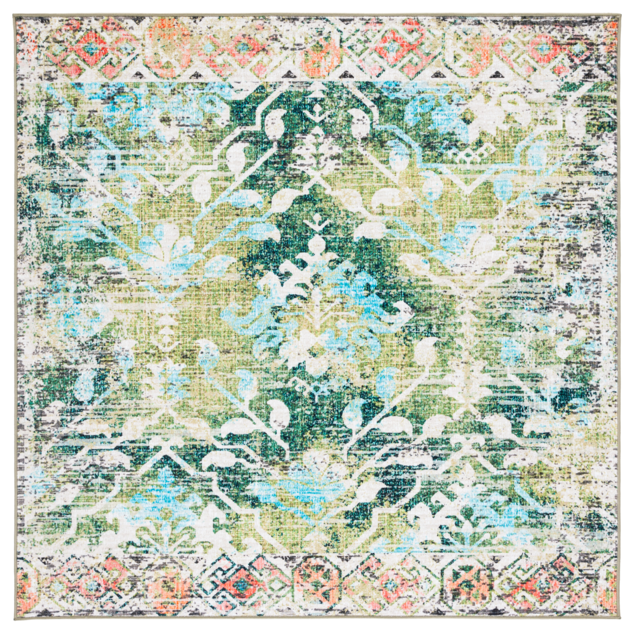 SAFAVIEH Riviera Collection RIV117Y Green / Light Blue Rug - 6' 7 Square