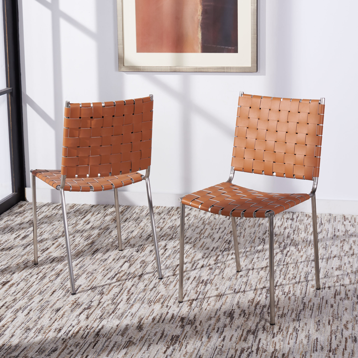 SAFAVIEH Wesson Woven Dining Chair Set Of 2 Cognac / Silver