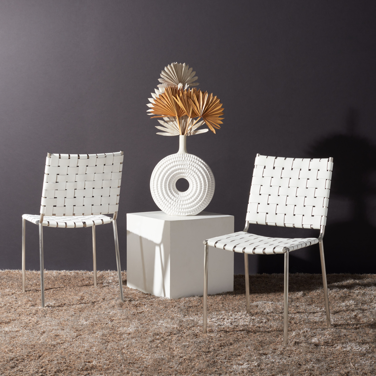 SAFAVIEH Wesson Woven Dining Chair Set Of 2 White / Silver