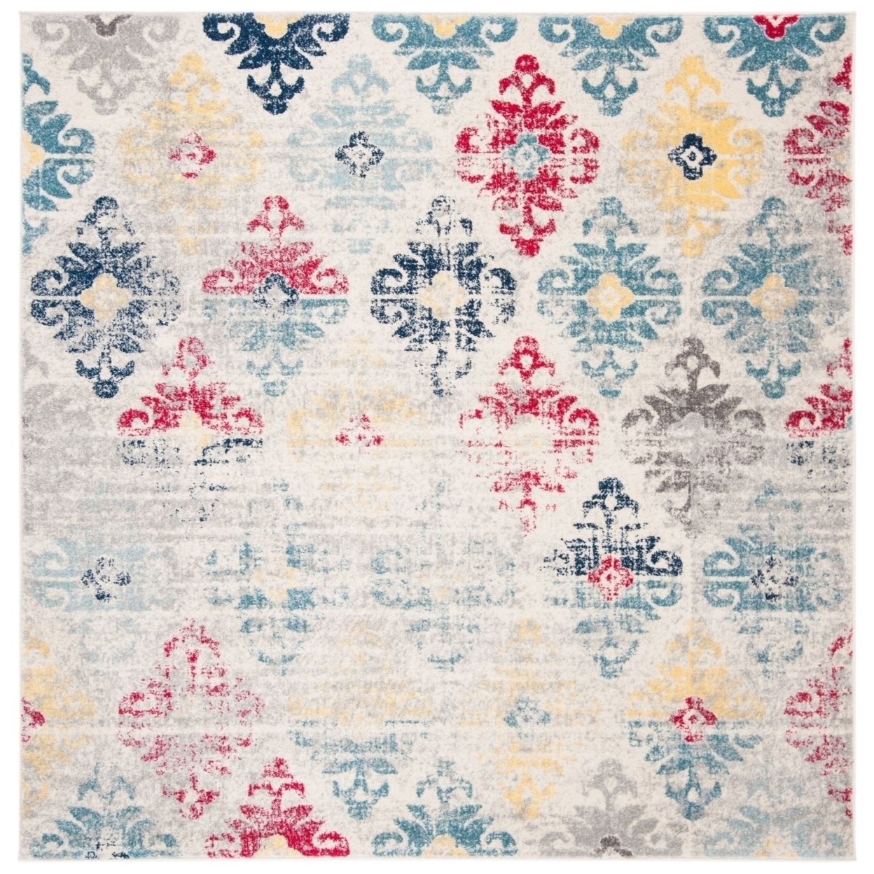 SAFAVIEH Madison Collection MAD304M Ivory / Blue Rug - 6'-7 X 6'-7 Square