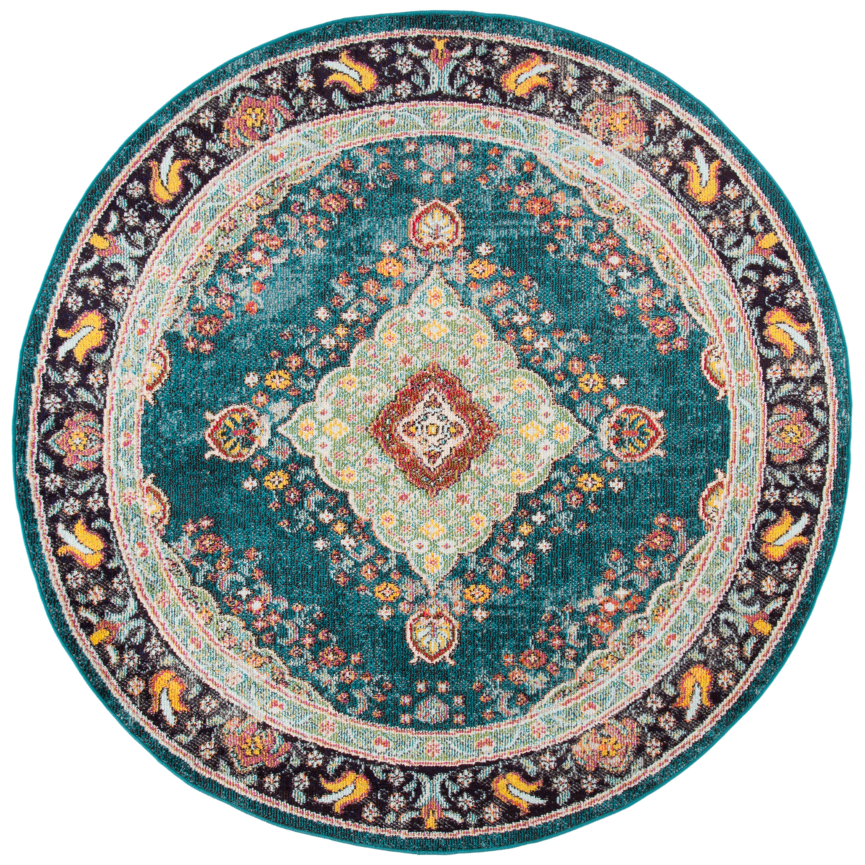 SAFAVIEH Madison Collection MAD252N Navy / Turquoise Rug - 6'-7 X 6'-7 Round