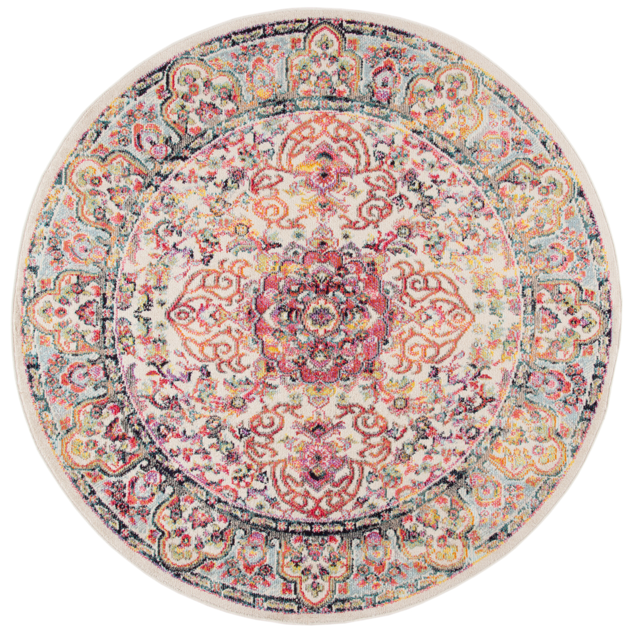 SAFAVIEH Madison Collection MAD256A Ivory / Red Rug - 6'-7 X 6'-7 Round