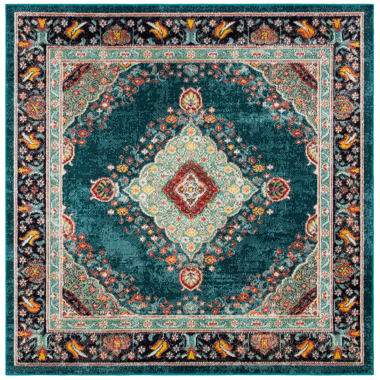 SAFAVIEH Madison Collection MAD252N Navy / Turquoise Rug - 6'-7 X 6'-7 Square
