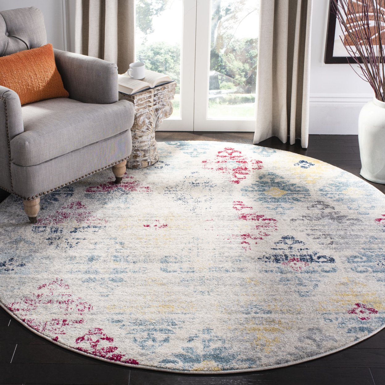 SAFAVIEH Madison Collection MAD304M Ivory / Blue Rug - 6'-7 X 6'-7 Square
