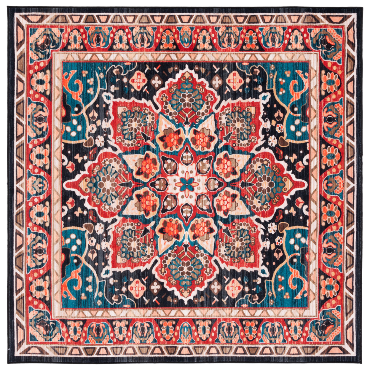 SAFAVIEH Riviera Collection RIV155Q Red / Navy Rug - 6' 7 Square
