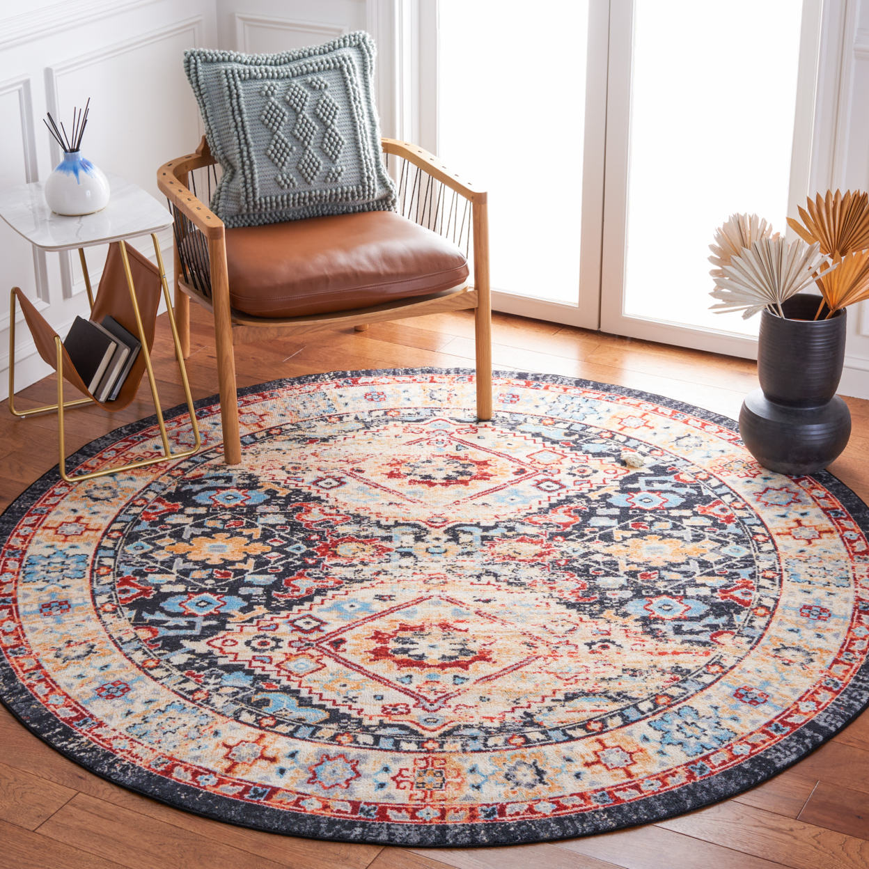 SAFAVIEH Riviera Collection RIV157H Charcoal / Gold Rug - 6' 7 Round