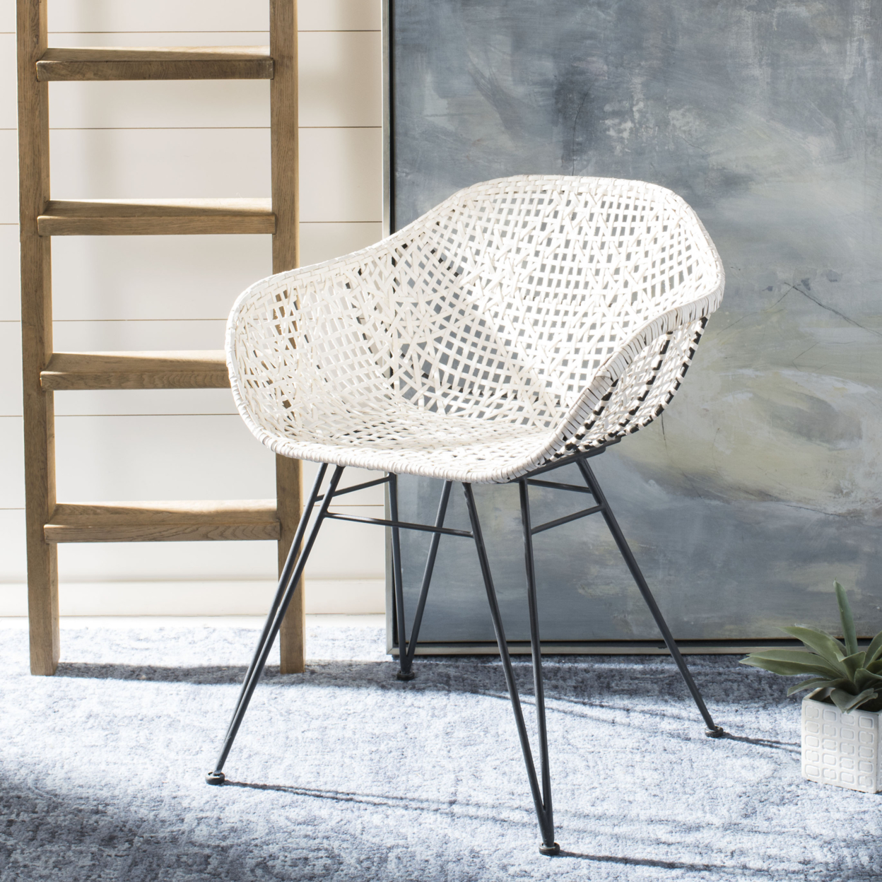 SAFAVIEH Jadis Leather Woven Dining Chair Set Of 2 White / Dark Grey