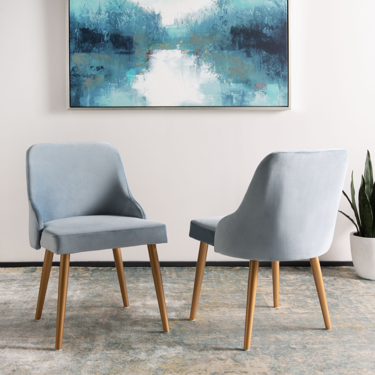 SAFAVIEH Lulu Upholstered Dining Chair Set Of 2 Slate Blue / Gold
