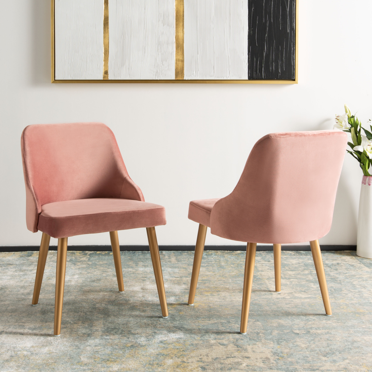 SAFAVIEH Lulu Upholstered Dining Chair Set Of 2 Dusty Rose / Gold