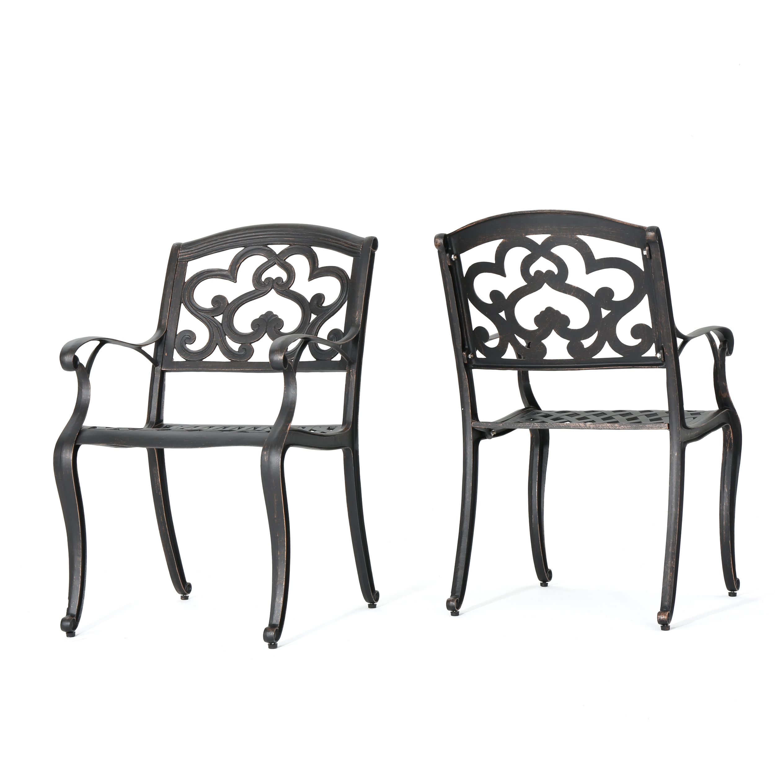 Outdoor Cast Aluminum Dining Chairs (Set Of 2), Shiny Copper