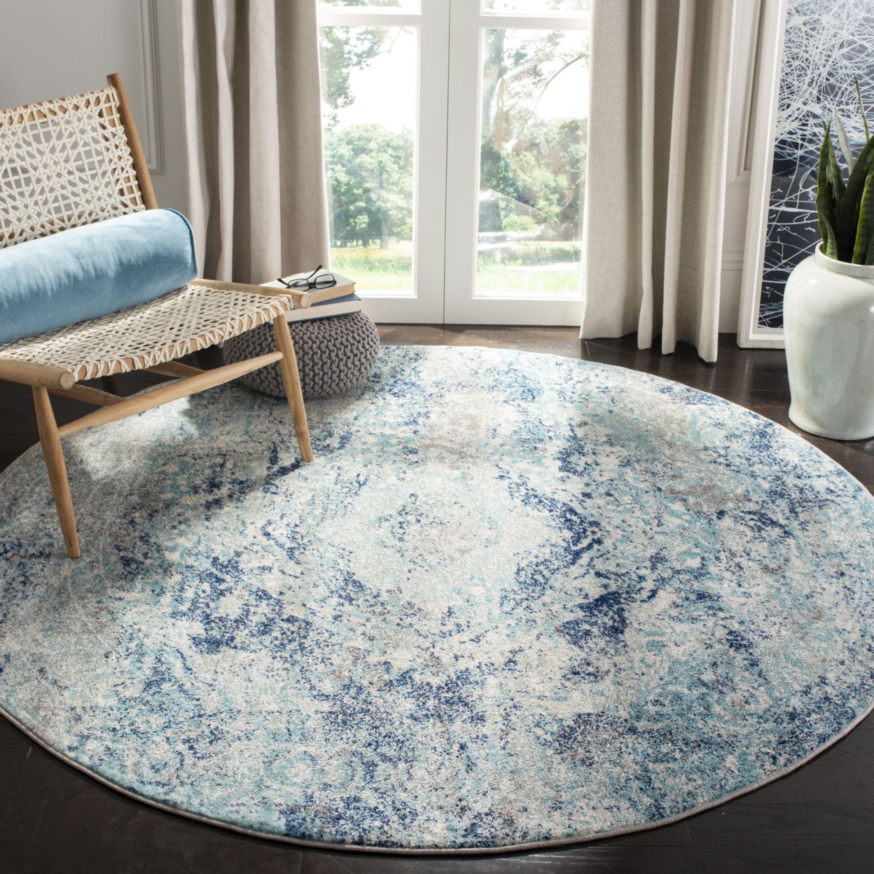 SAFAVIEH Madison Collection MAD152M Ivory / Blue Rug - 6'-7 X 6'-7 Square