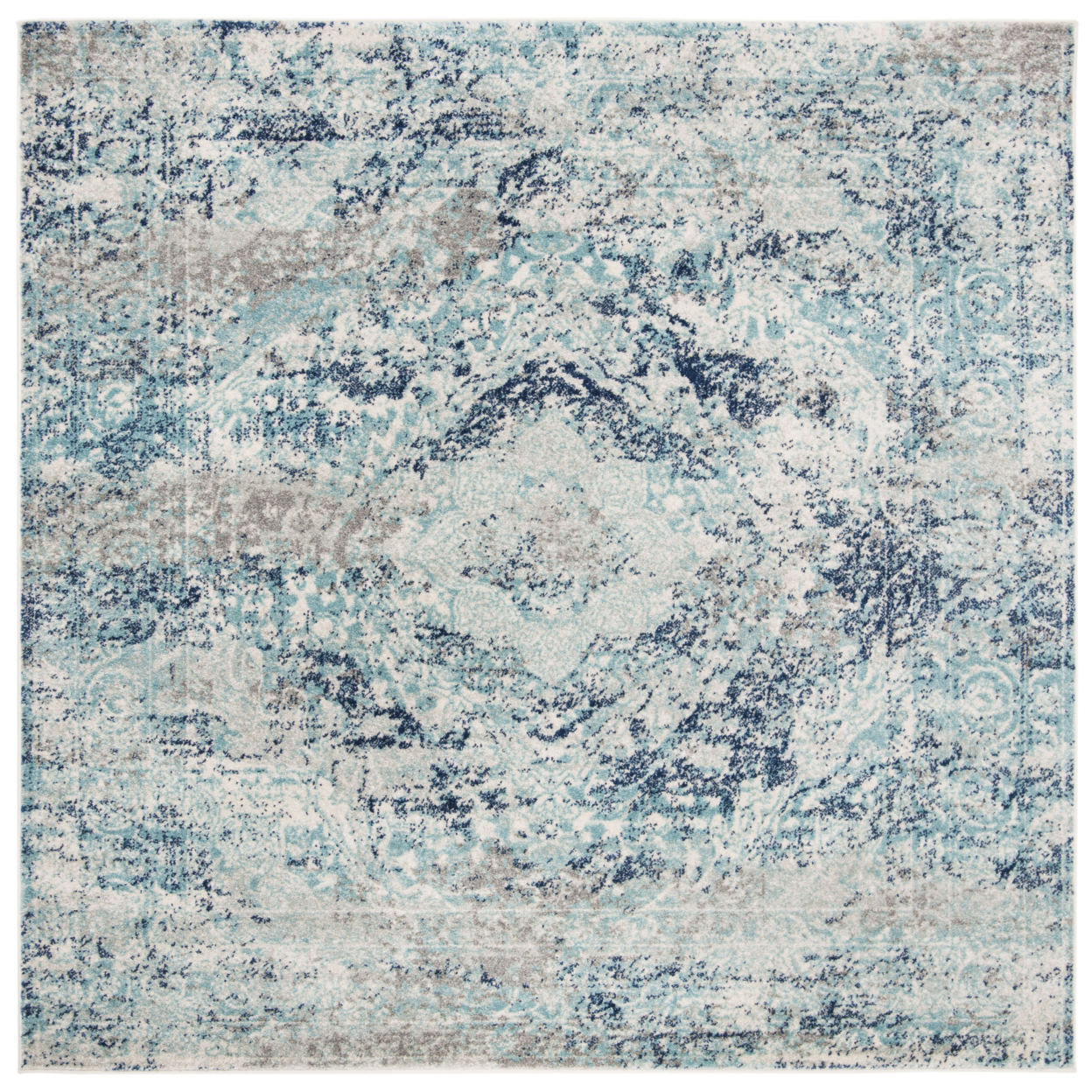 SAFAVIEH Madison Collection MAD152M Ivory / Blue Rug - 6'-7 X 6'-7 Square