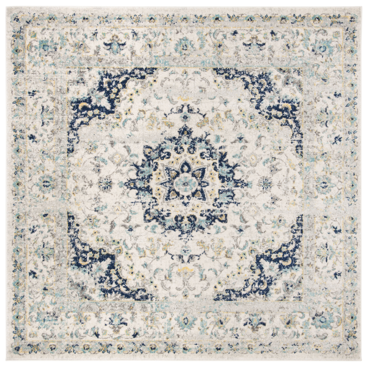 SAFAVIEH Madison Collection MAD155M Ivory / Blue Rug - 6'-7 X 6'-7 Square