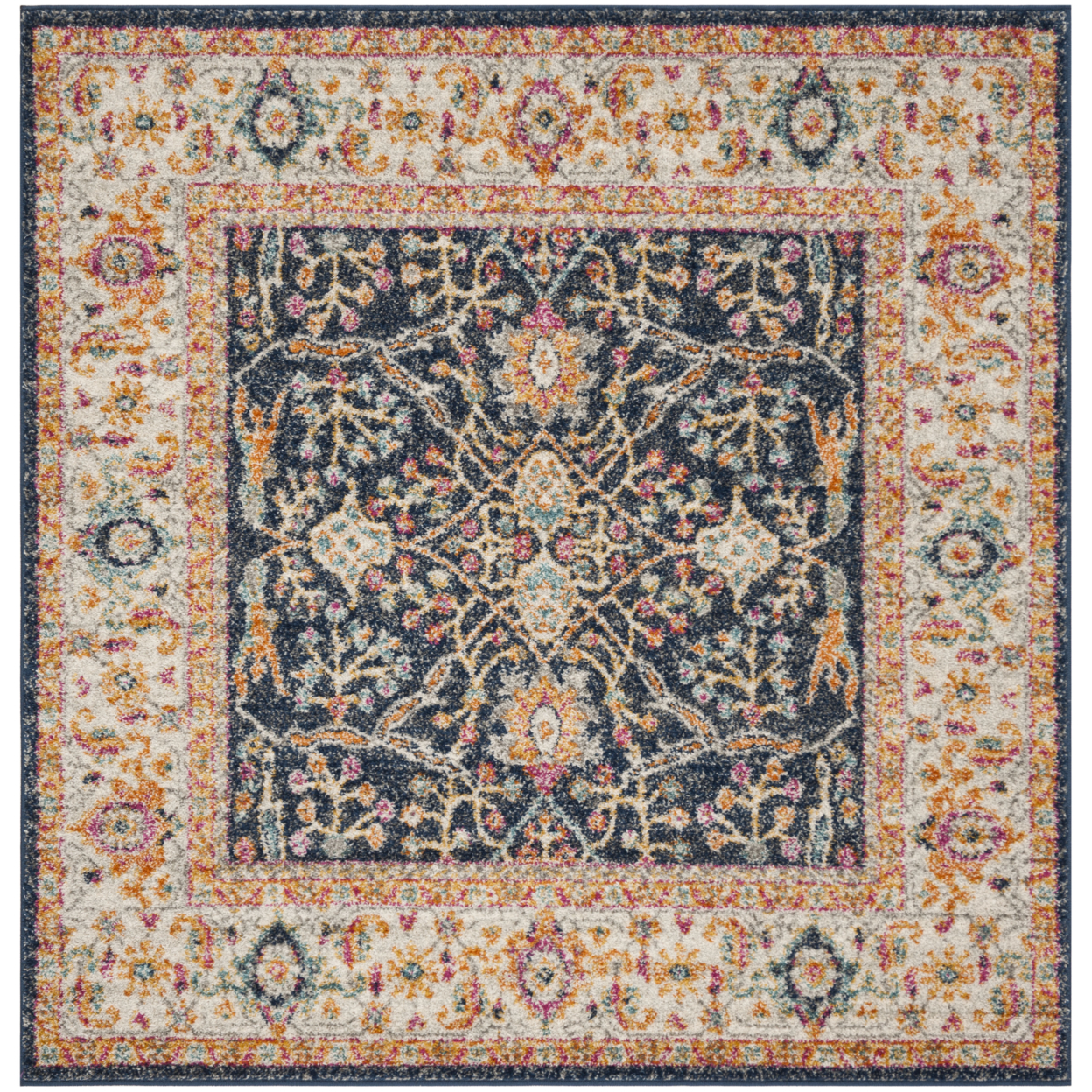 SAFAVIEH Madison Collection MAD612D Navy / Creme Rug - 5' X 5' Square