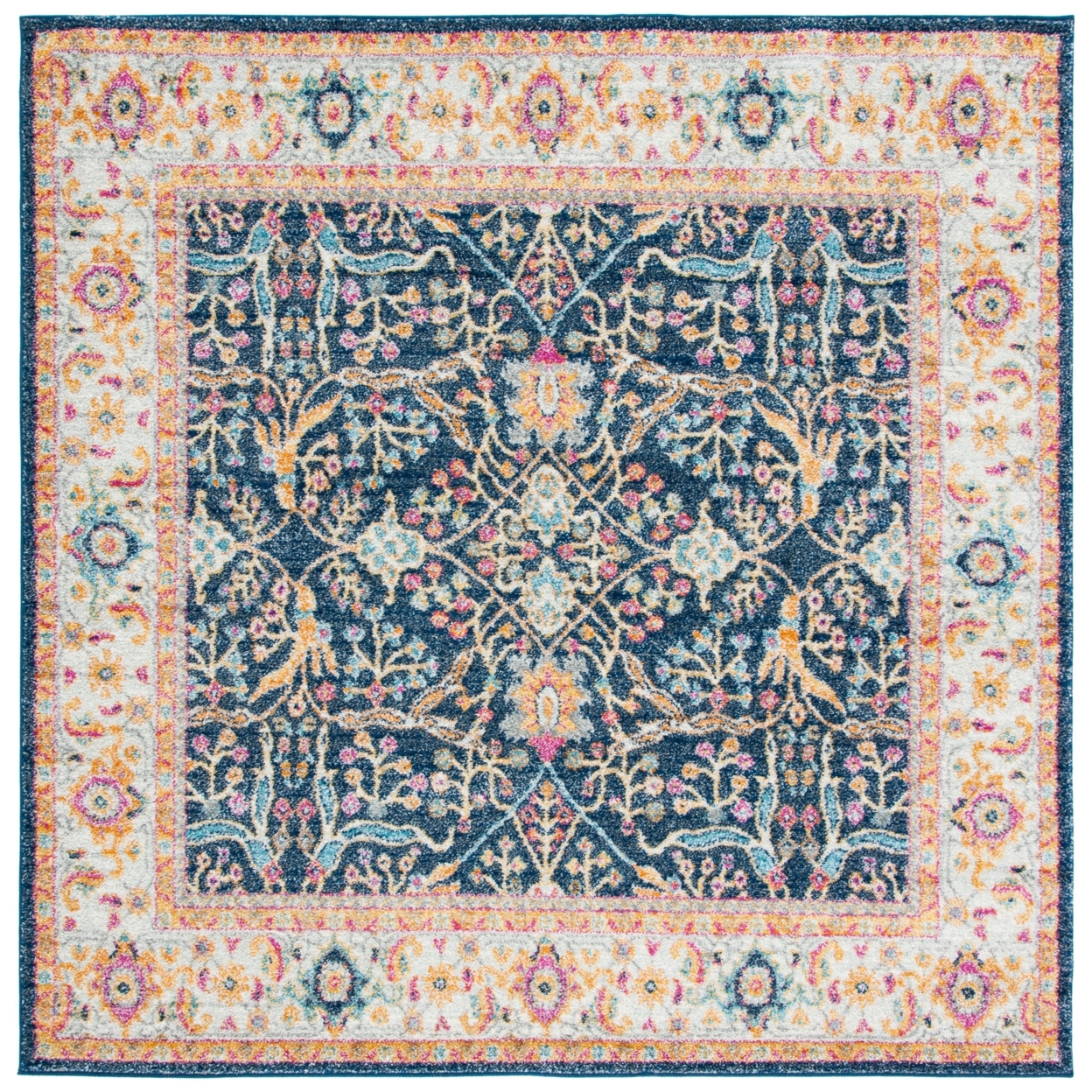 SAFAVIEH Madison Collection MAD612D Navy / Creme Rug - 6'-7 X 6'-7 Square