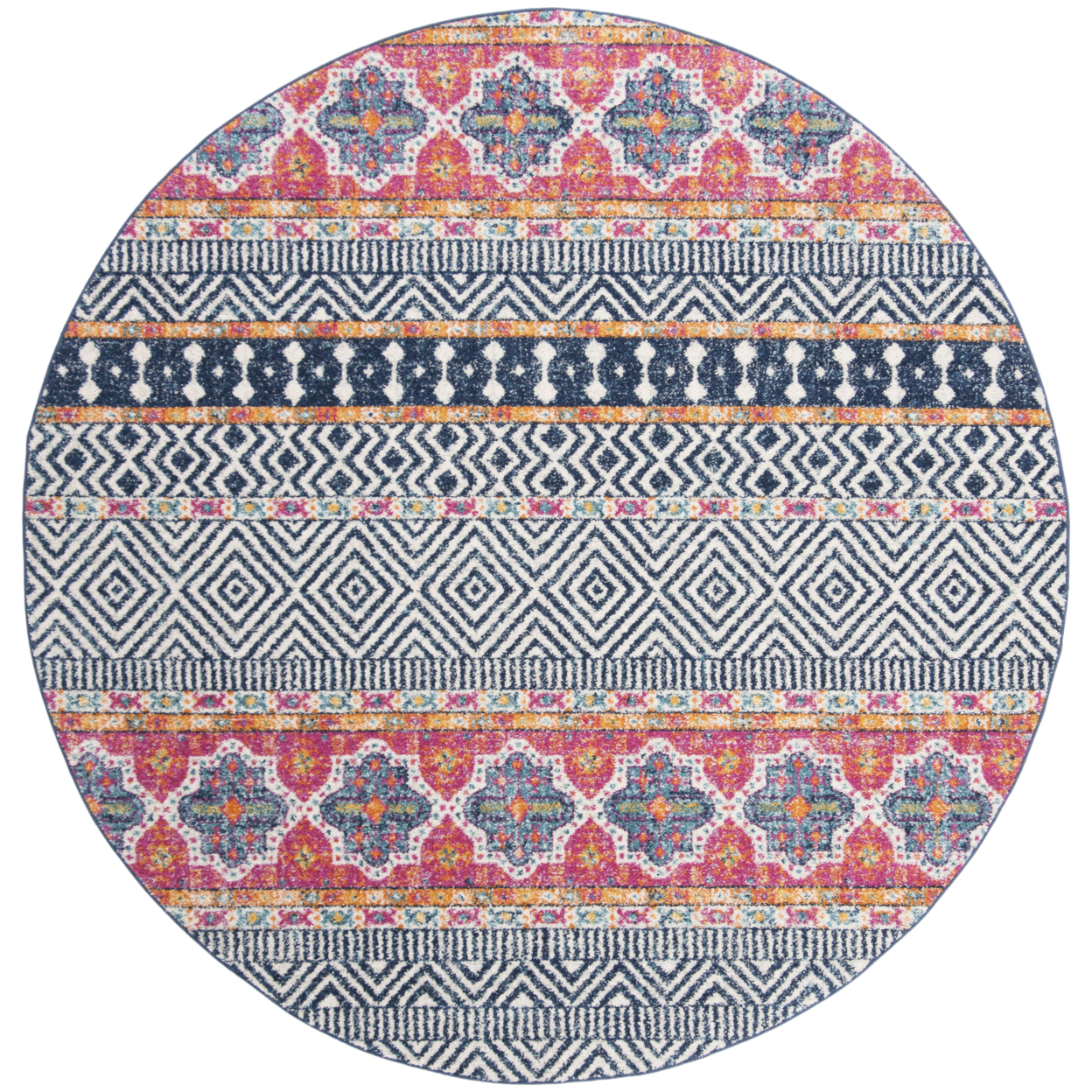 SAFAVIEH Madison Collection MAD797N Navy / Ivory Rug - 6'-7 X 6'-7 Round