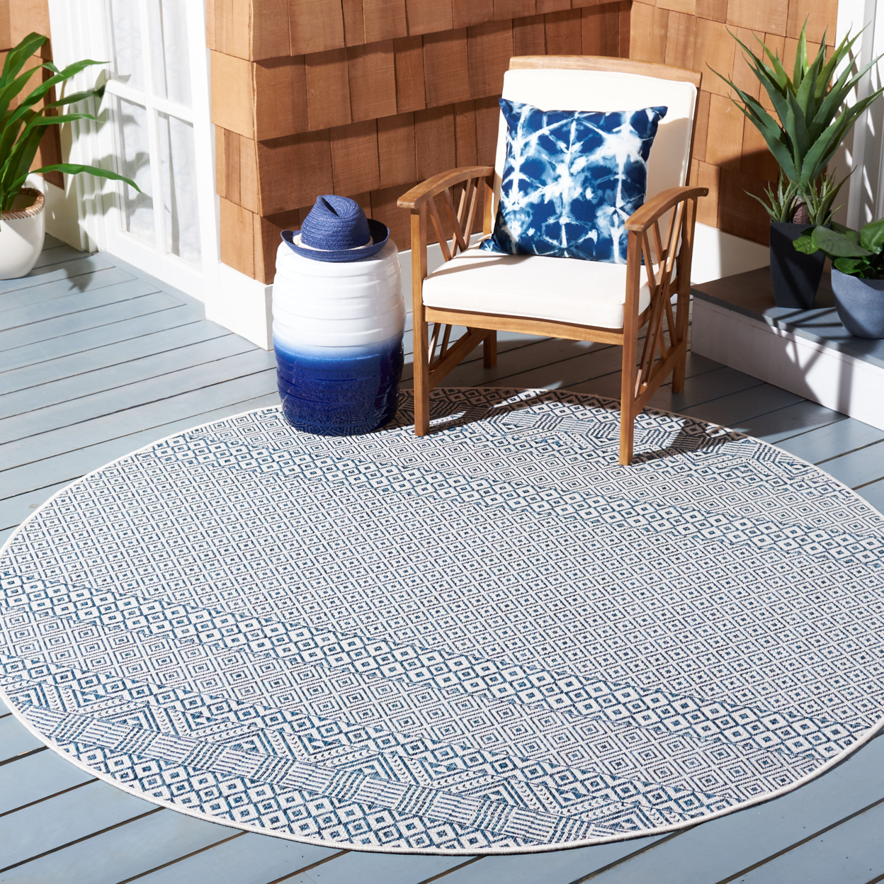 SAFAVIEH Outdoor CY8235-53412 Courtyard Blue / Navy Rug - 10' X 10' Square