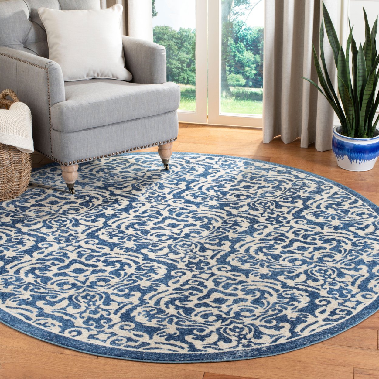 SAFAVIEH Brentwood Collection BNT810N Navy / Creme Rug - 2' X 14'