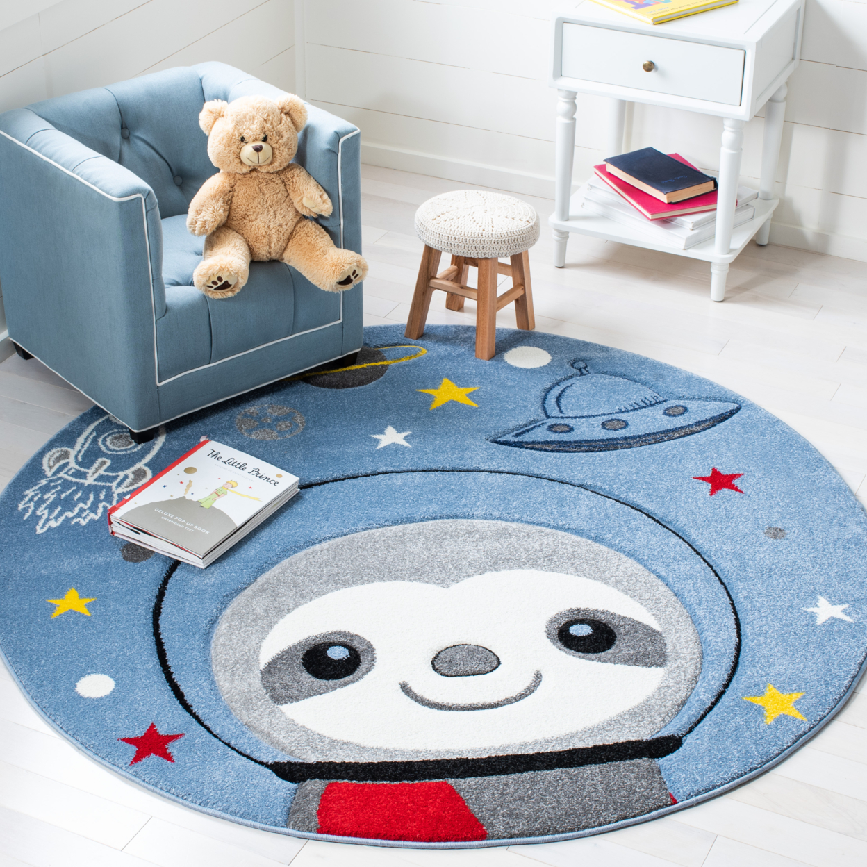 SAFAVIEH Carousel Kids Collection CRK140M Blue / Grey Rug - 5'-3 X 5'-3 Square