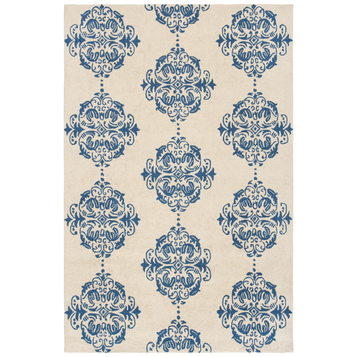 SAFAVIEH Chelsea HK145A Hand-hooked Ivory / Blue Rug - 4' 6 X 6' 6 Oval