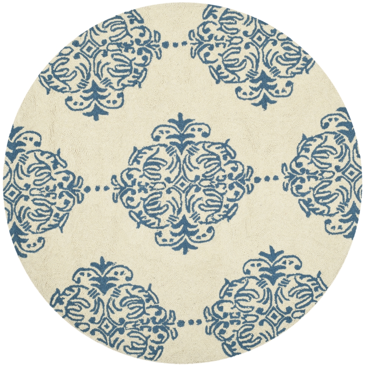 SAFAVIEH Chelsea HK145A Hand-hooked Ivory / Blue Rug - 4' Round