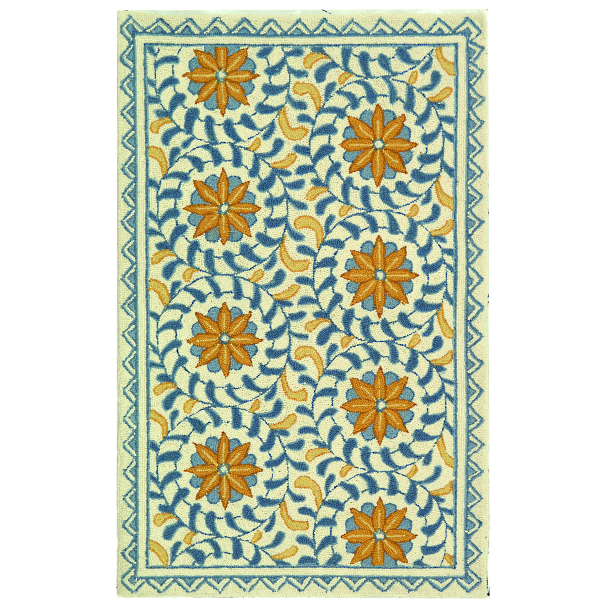 SAFAVIEH Chelsea HK150A Hand-hooked Ivory / Blue Rug - 2' 6 X 4'