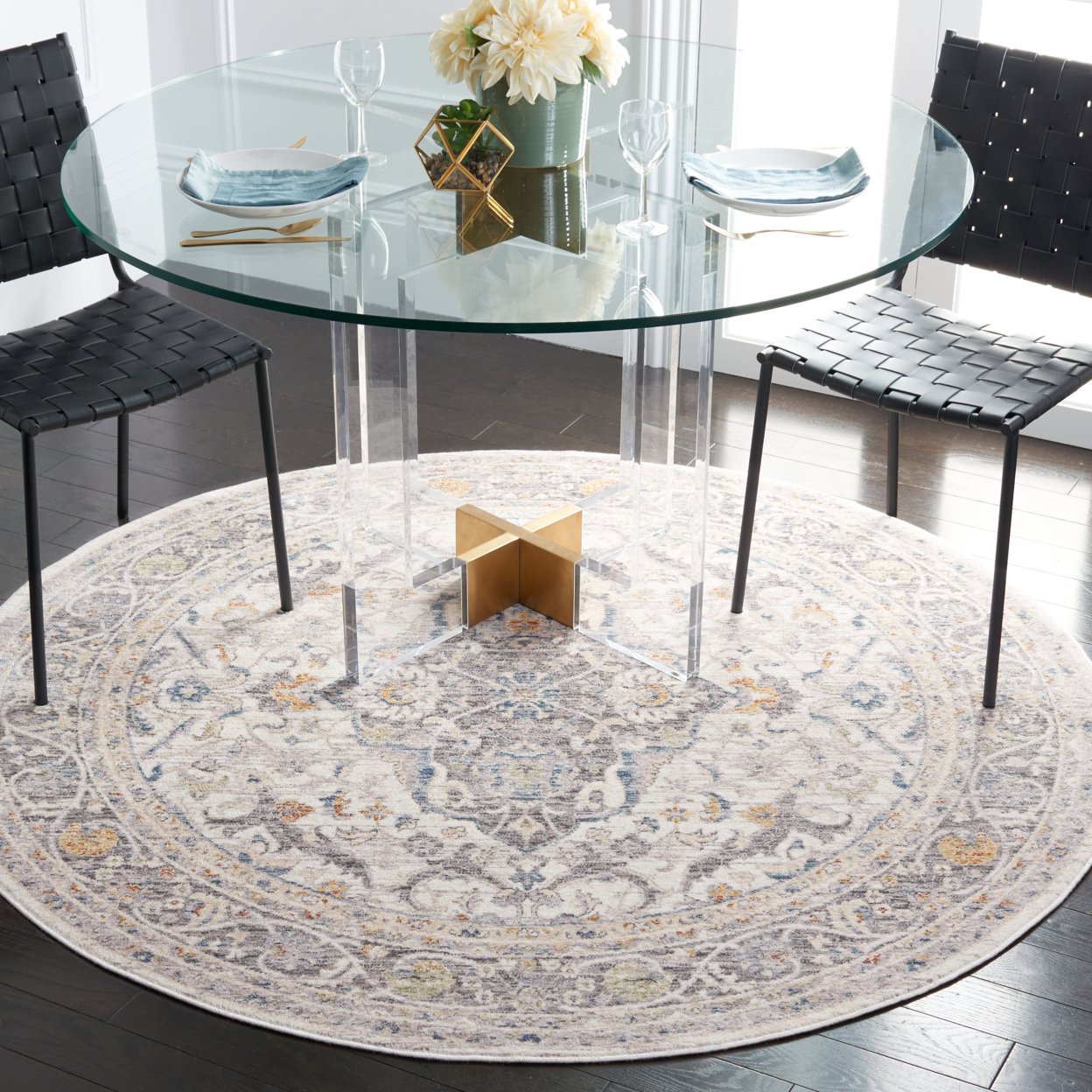 SAFAVIEH Olympia Collection OPA206F Grey / Ivory Rug - 6 X 6 Round