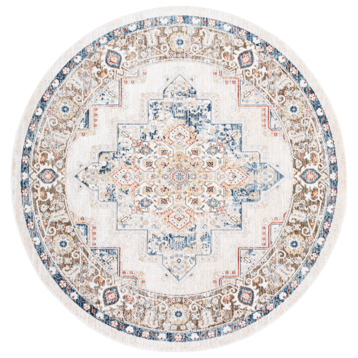SAFAVIEH Olympia Collection OPA208B Beige / Blue Rug - 6 X 6 Round