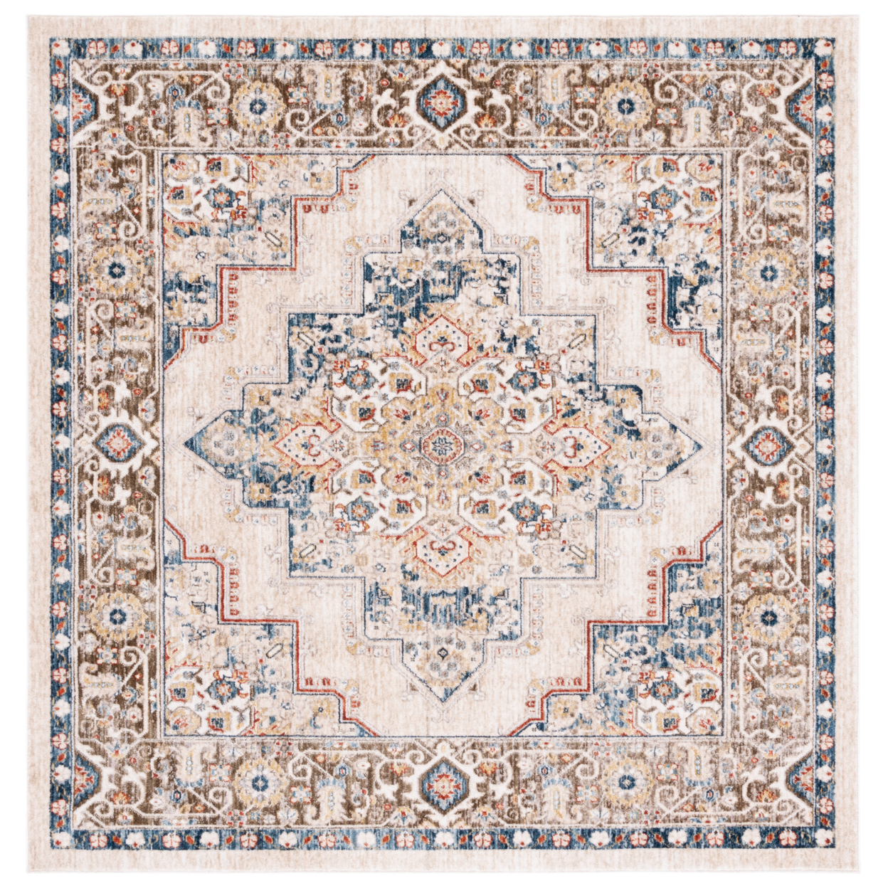 SAFAVIEH Olympia Collection OPA208B Beige / Blue Rug - 6 X 6 Square