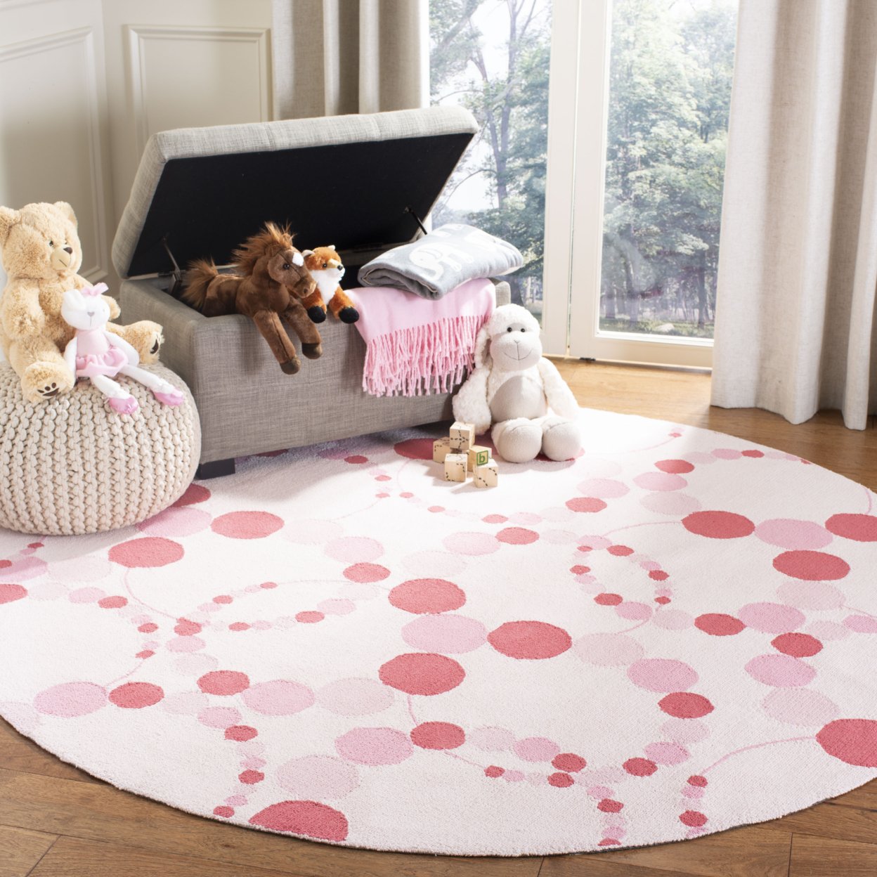 SAFAVIEH Kids Collection SFK214A Handmade Ivory/Pink Rug - 6' Square