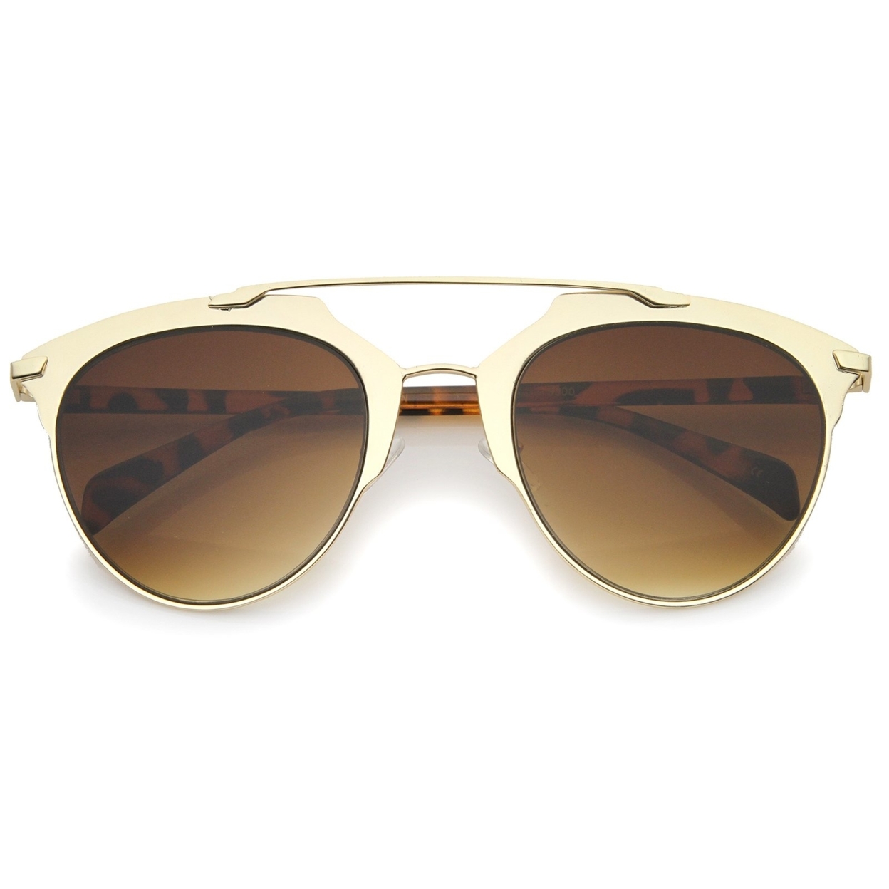 Modern Fashion Matte Metal Frame Double Bridge Pantos Aviator Sunglasses 55mm - Matte Gold-Tortoise / Amber