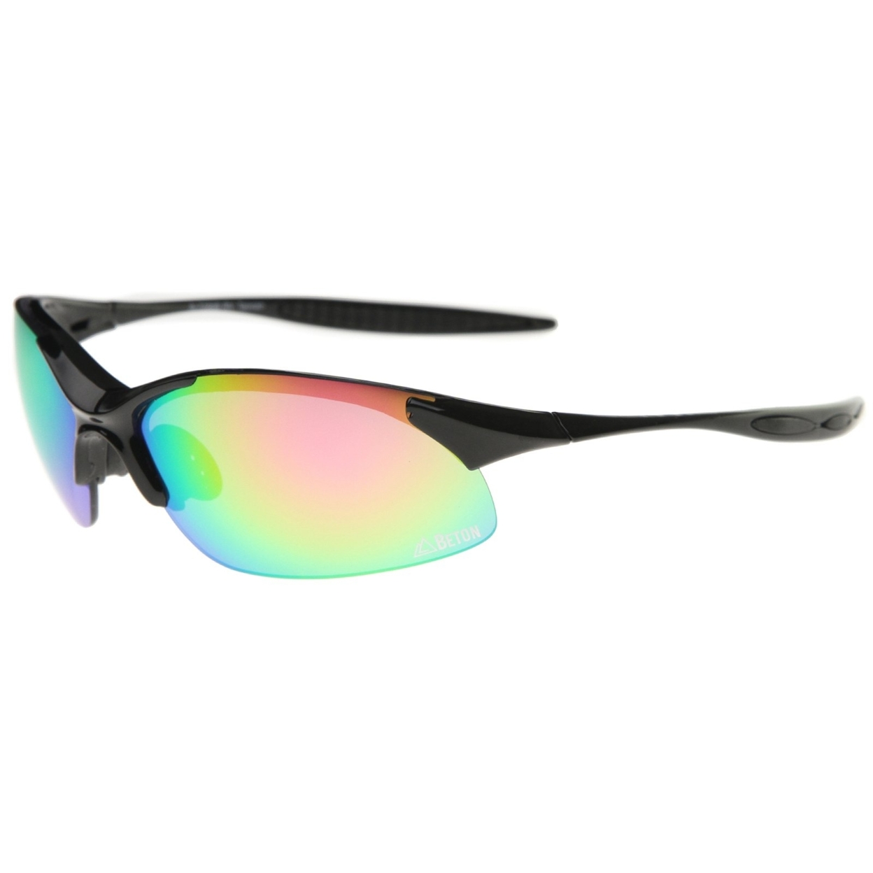 Olympus - Two-Toned Half-Frame Iridescent Lens TR-90 Sports Wrap Sunglasses 68mm - Black-Black / Blue-Purple Mirror