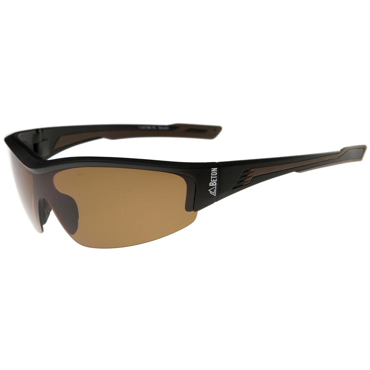 Rannier - Polarized Shatterproof Shield Lens TR-90 Semi-Rimless Sports Sunglasses 68mm - Matte Black / Brown