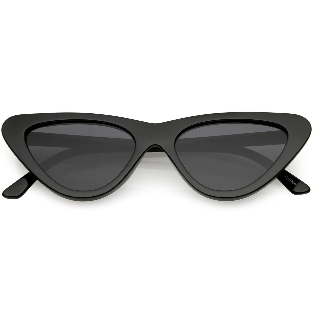 Women's Small Thick Cat Eye Sunglasses Neutral Colored Flat Lens 51mm - Black / Smoke