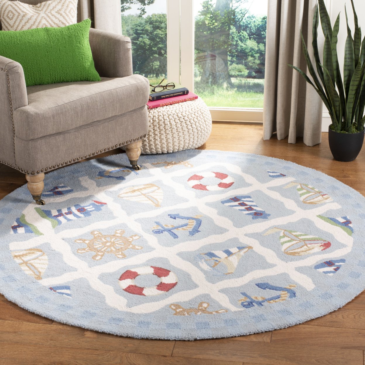 SAFAVIEH Chelsea Collection HK239A Hand-hooked Ivory Rug - 3' Round