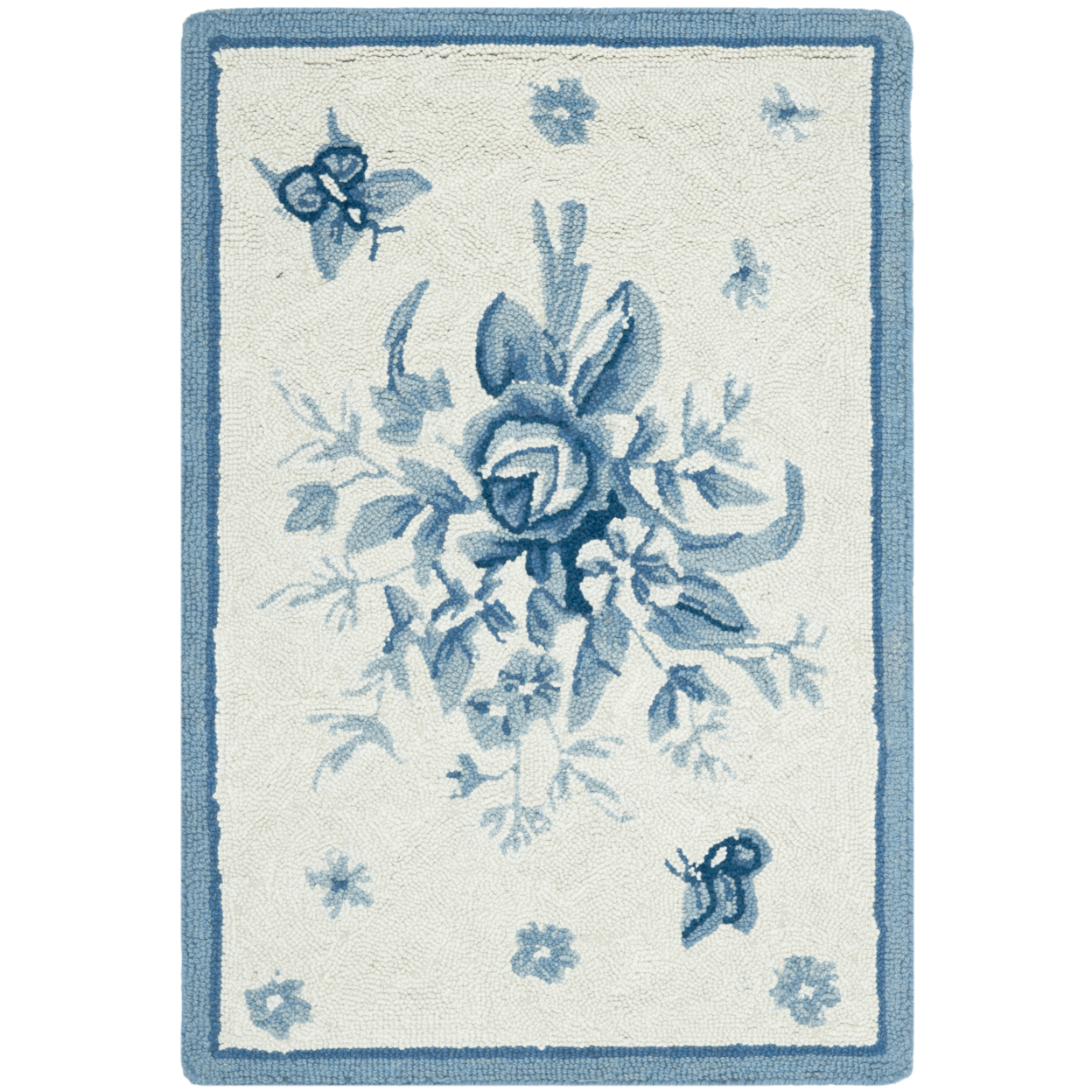 SAFAVIEH Chelsea HK250A Hand-hooked Ivory / Blue Rug - 1' 8 X 2' 6