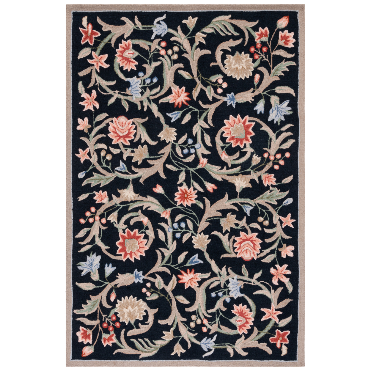 SAFAVIEH Chelsea Collection HK248B Hand-hooked Black Rug - 3' Square
