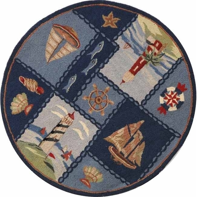 SAFAVIEH Chelsea Collection HK267A Hand-hooked Blue Rug - 4' Round