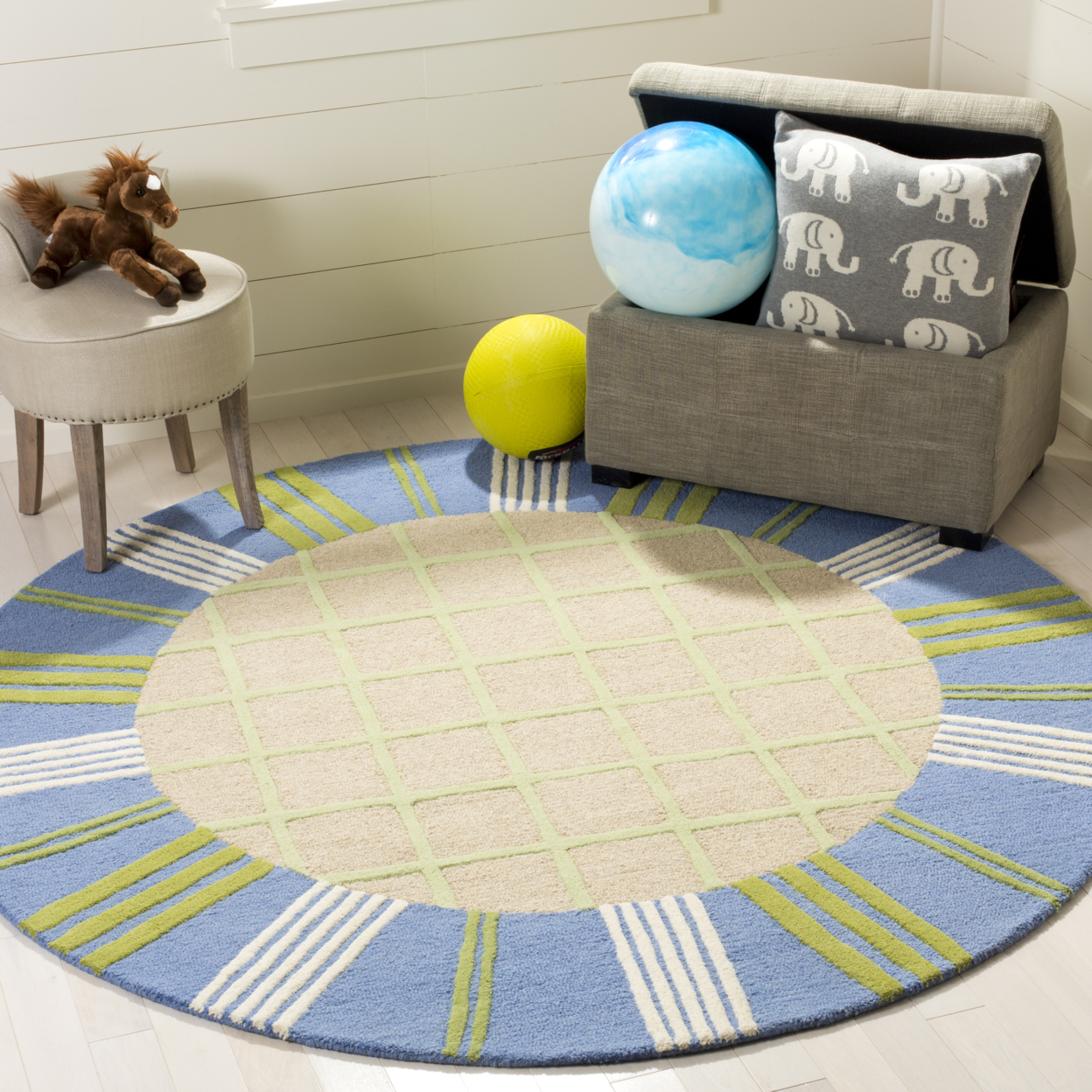 SAFAVIEH Kids Collection SFK320A Handmade Taupe/Blue Rug - 7' Square