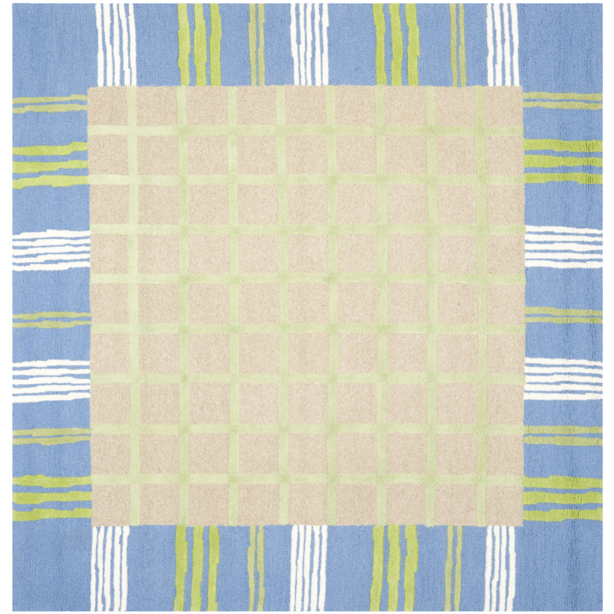 SAFAVIEH Kids Collection SFK320A Handmade Taupe/Blue Rug - 7' Square