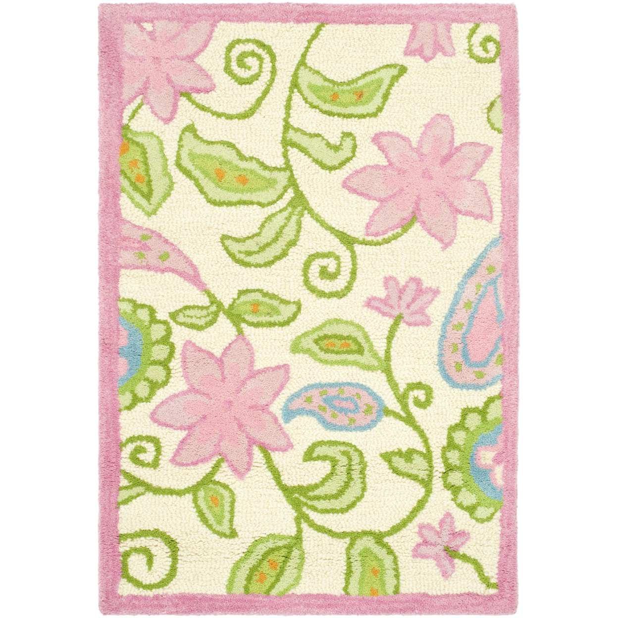 SAFAVIEH Kids Collection SFK351A Handmade Ivory/Pink Rug - 7' Square