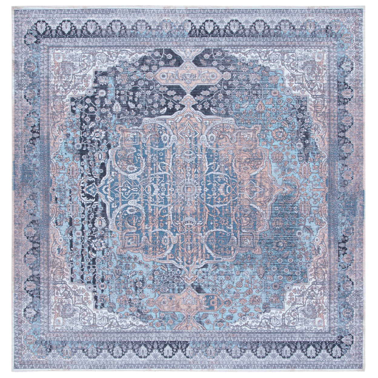SAFAVIEH Serapi Collection SEP532A Ivory / Light Blue Rug - 6-7 X 6-7 Square